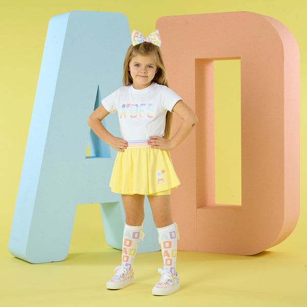 A'Dee Girls Stevie Yellow Sequin Logo Skort Set