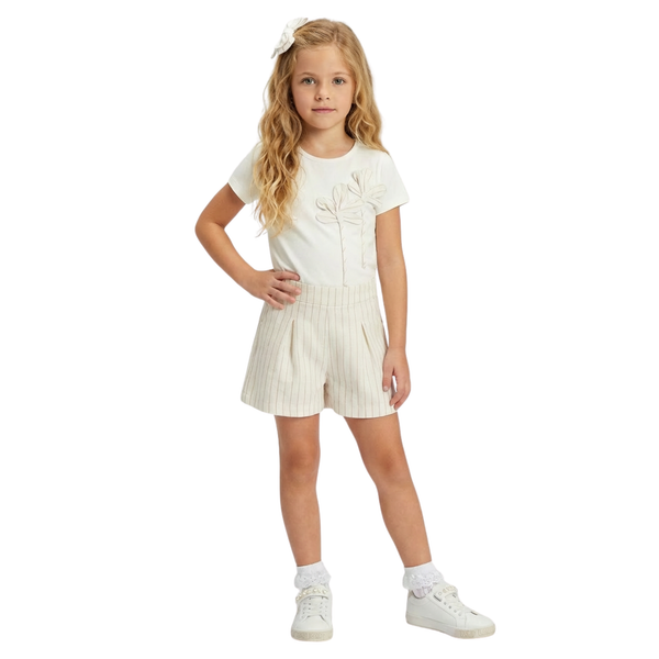 Everything Must Change (EMC) Girls Ivory and Beige T-shirt and Short Set