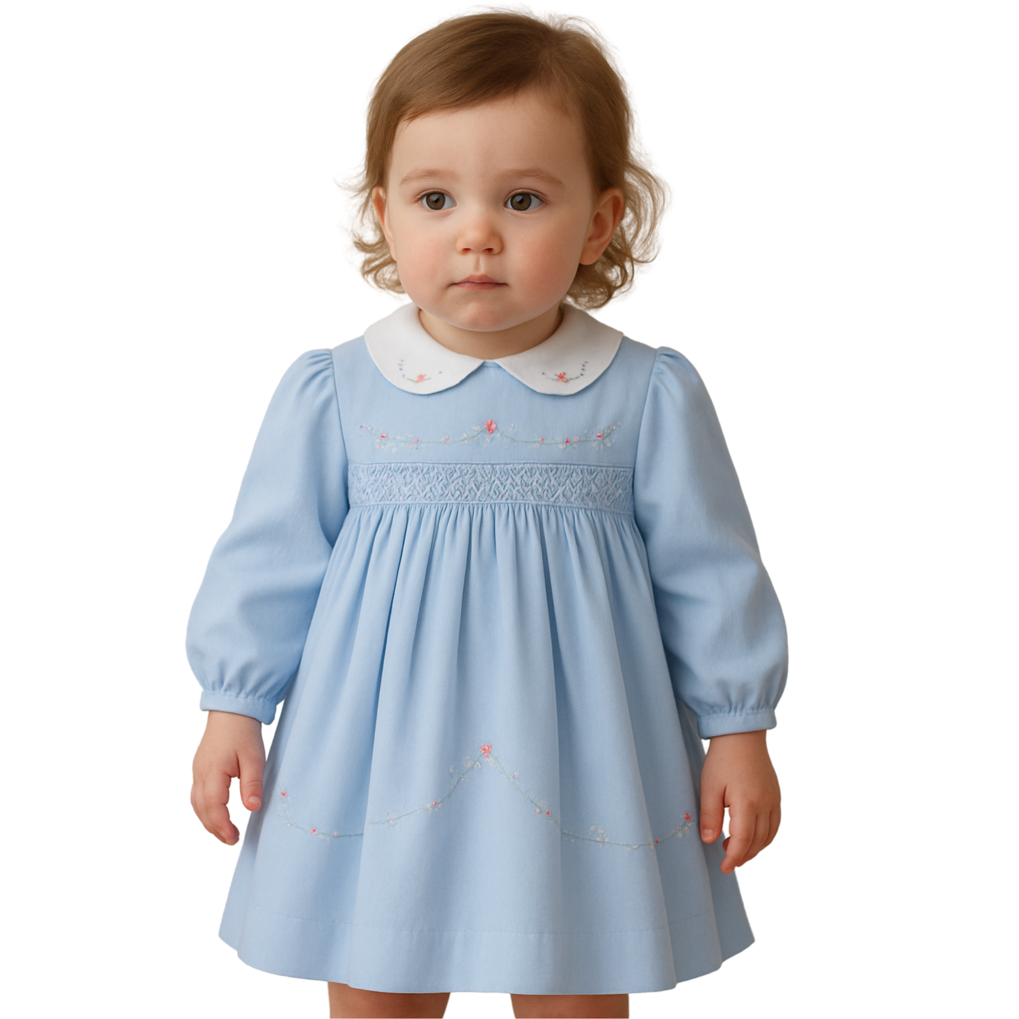 Sarah Louise Baby Girl Pale Blue Peter Pan Collar Dress Cherry Blossom Children's Boutique Sarah Louise Baby Girl Pale Blue Peter Pan Collar Dress Cherry Blossom Children's Boutique