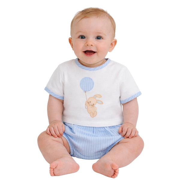 Sardon Baby Boy Pale Blue and White Bubble Short Set.