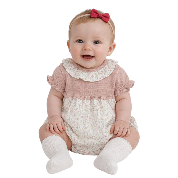 Sardon Baby Girl Dusky Pink Knitted Romper.